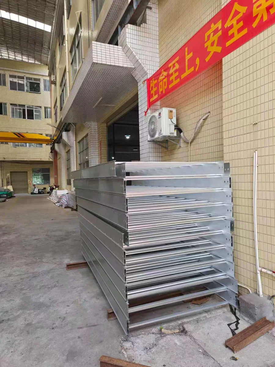Finished aluminum ladder cable tray stock, view 1